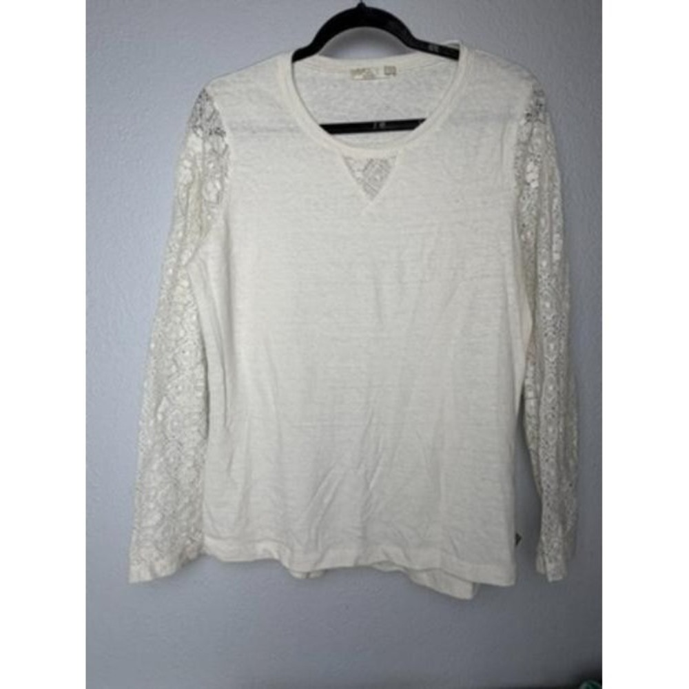 prAna Womens XL Ivory Lace Sleeve Sweater Boho Coquette Cottagecore Top